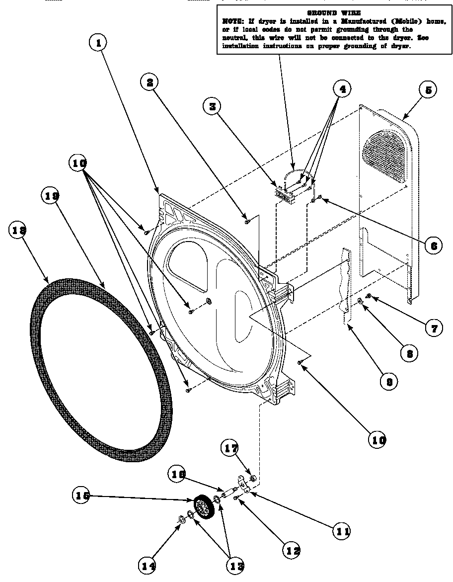 16 - Rear Blkhd/Felt Seal/Cyl Roller And Term Diagram and Parts List for LG8269L2  Whirlpool Washer