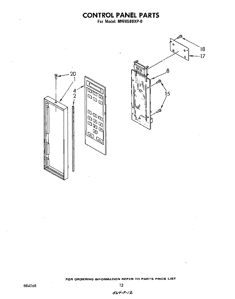 CONTROL PANEL Diagram and Parts List for MW8580XP0  Whirlpool Microwave