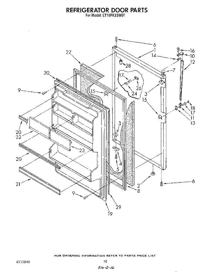 REFRIGERATOR DOOR , LIT/OPTIONAL Diagram and Parts List for ET18PKXSW07  Whirlpool Refrigerator