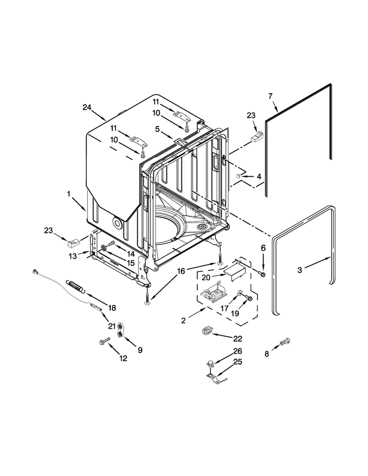 Tub And Frame Parts Diagram and Parts List for KDFE304DSS1  KitchenAid Dishwasher