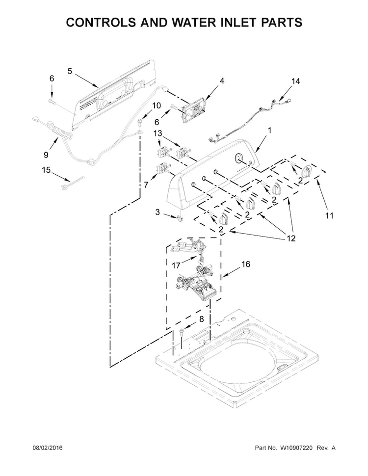 Controls And Water Inlet Parts Diagram and Parts List for 11022532511  Kenmore Washer
