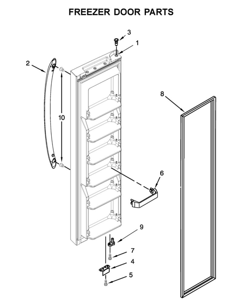 Freezer Door Parts Diagram and Parts List for WRS312SNHM00  Whirlpool Refrigerator