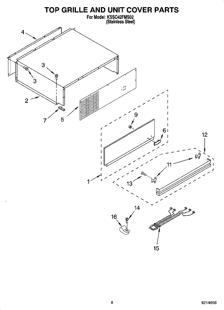 TOP GRILLE AND UNIT COVER PARTS Diagram and Parts List for KSSC42FMS02  KitchenAid Refrigerator