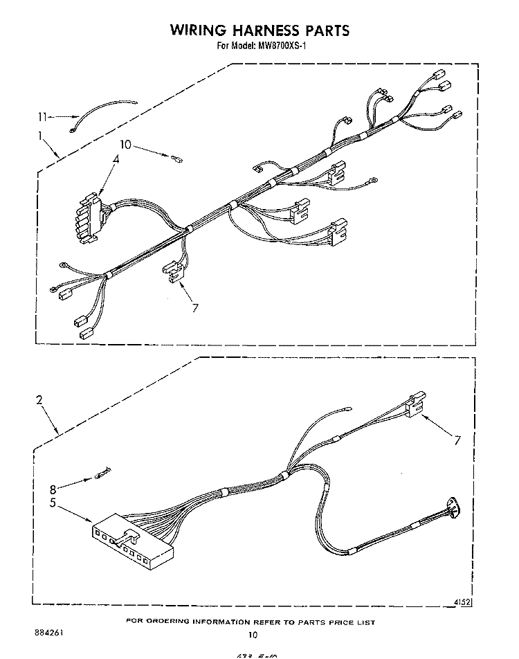 WIRING HARNESS , LITERATURE AND OPTIONAL Diagram and Parts List for MW8700XS1  Whirlpool Microwave