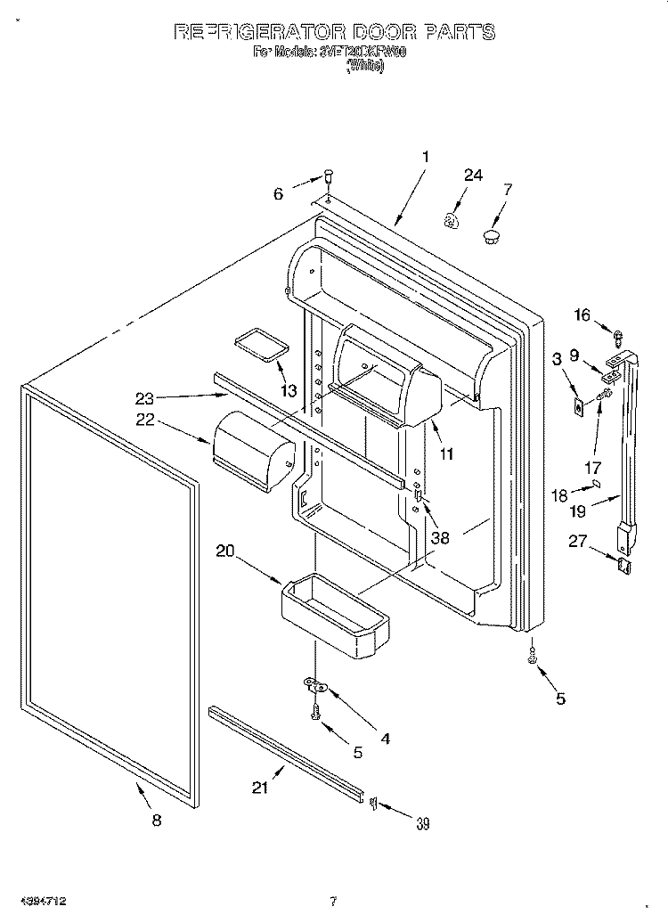 REFRIGERATOR DOOR Diagram and Parts List for 3VET20DKFW00  Whirlpool Refrigerator
