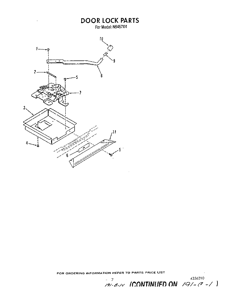 DOOR LOCK Diagram and Parts List for N9457X4  Roper Range
