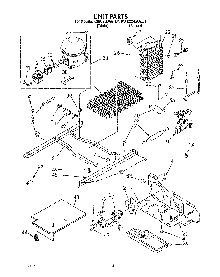 UNIT Diagram and Parts List for KSRC25DAWH01  KitchenAid Refrigerator