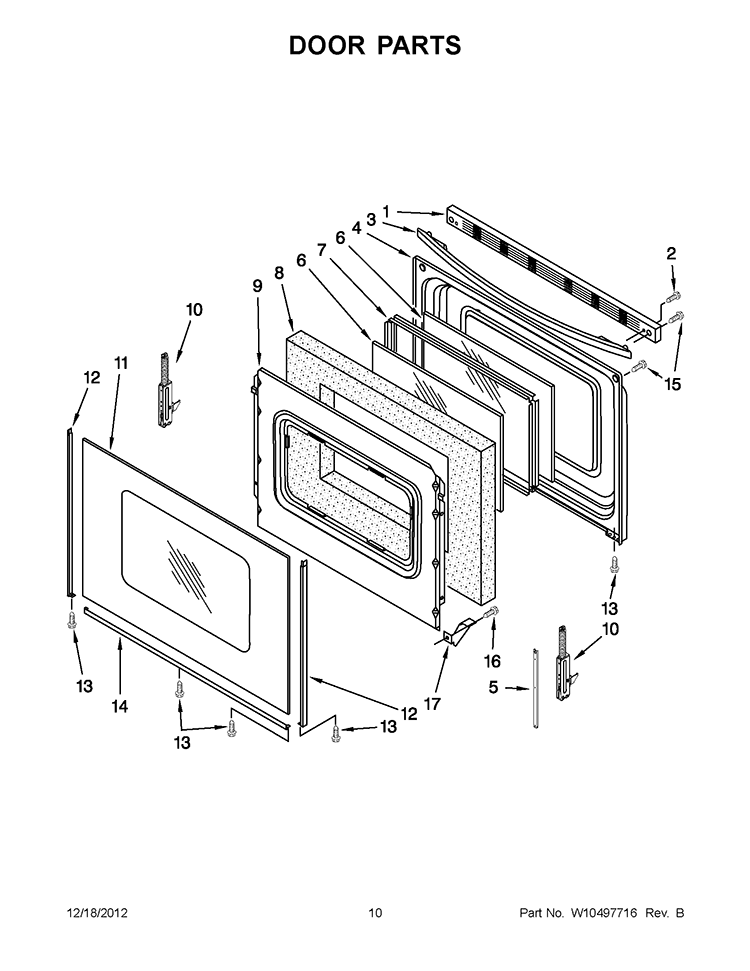 DOOR PARTS Diagram and Parts List for YWFE530C0AB0  Whirlpool Range