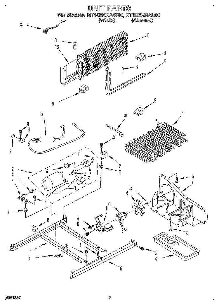 UNIT Diagram and Parts List for RT18EKRAW00  Roper Refrigerator