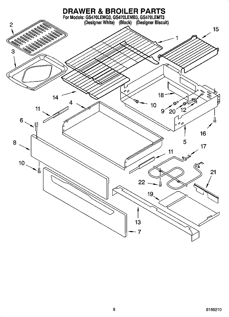 DRAWER & BROILER PARTS, OPTIONAL PARTS Diagram and Parts List for GS470LEMB3  Whirlpool Range