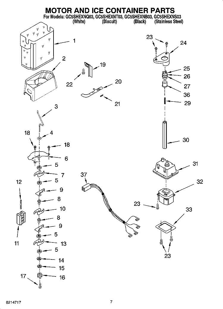 MOTOR AND ICE CONTAINER PARTS Diagram and Parts List for GC5SHEXNB03  Whirlpool Refrigerator