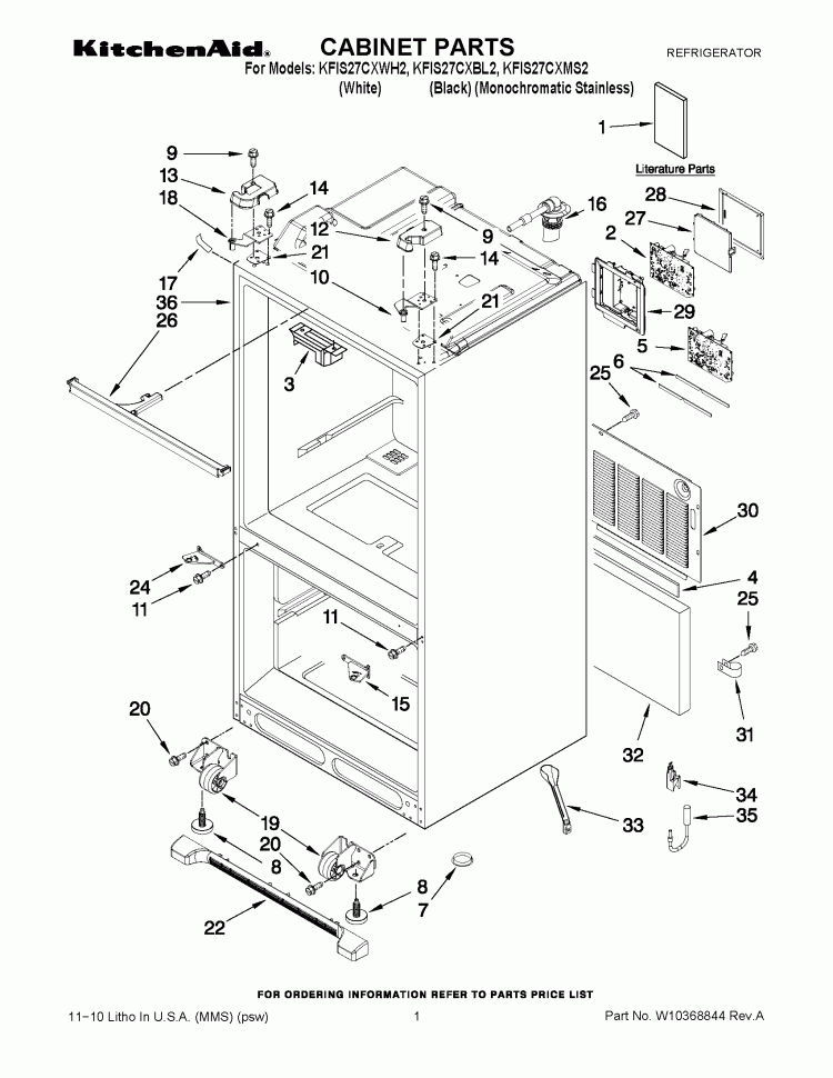 CABINET PARTS Diagram and Parts List for KFIS27CXBL2  KitchenAid Refrigerator