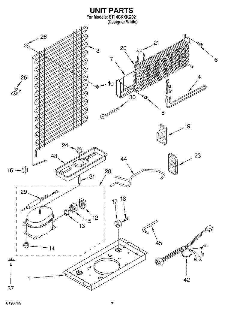 UNIT PARTS Diagram and Parts List for ST14CKXKQ02  Whirlpool Refrigerator