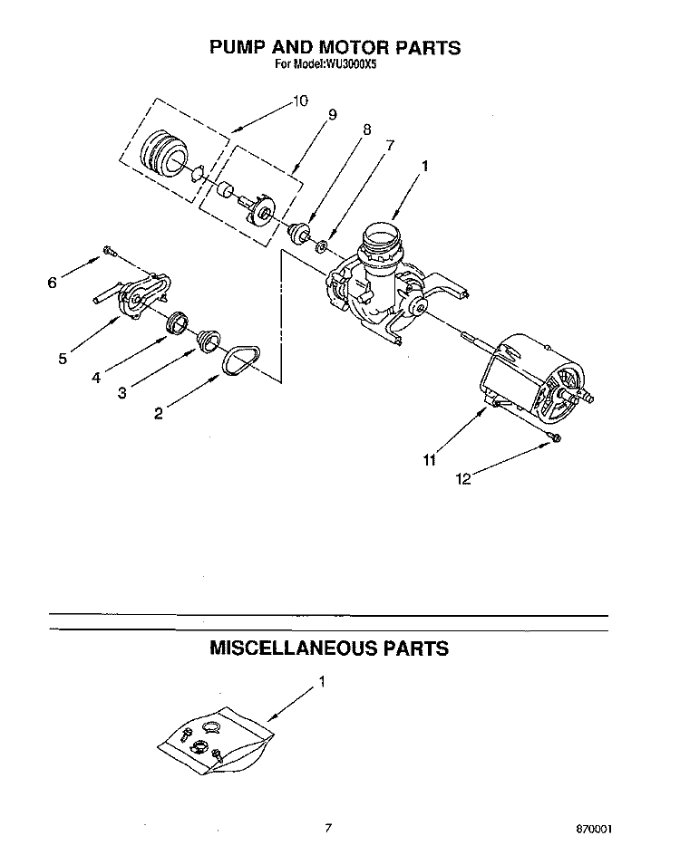 PUMP AND MOTOR, MISCELLANEOUS Diagram and Parts List for WU3000X5  Roper Dishwasher