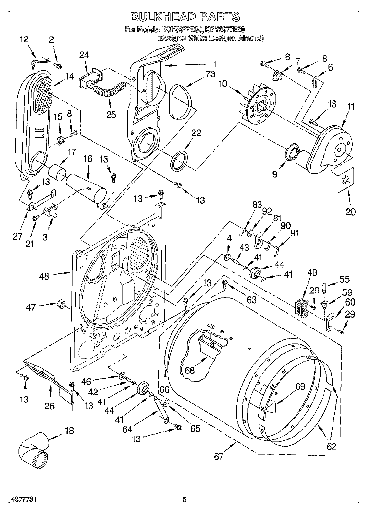 BULKHEAD Diagram and Parts List for KGYS977EQ0  KitchenAid Dryer