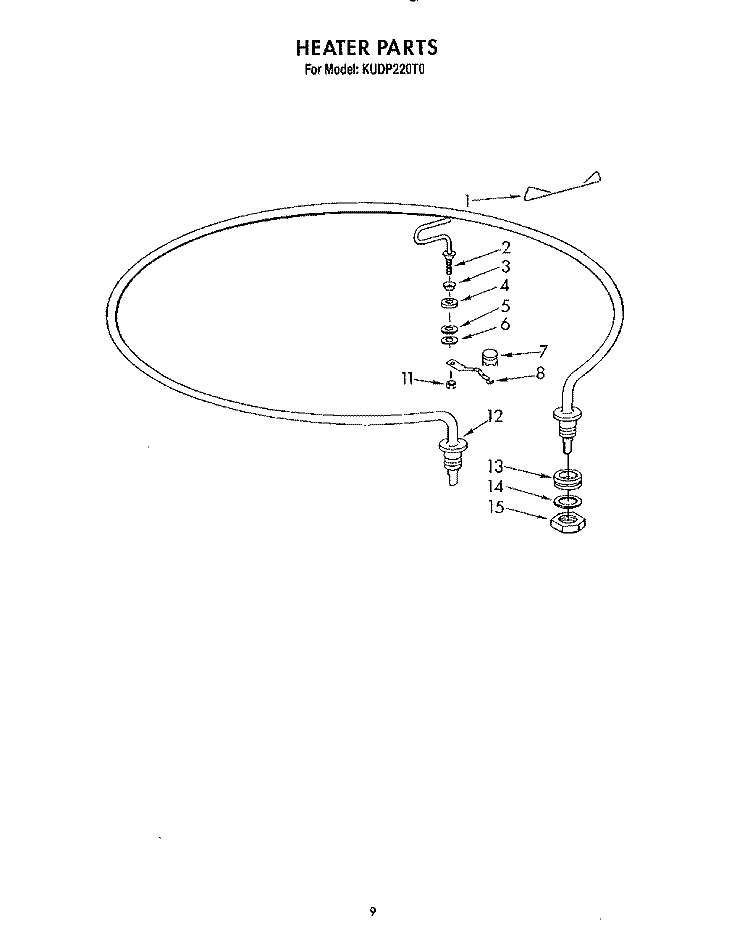HEATER Diagram and Parts List for KUDP220T0  KitchenAid Dishwasher