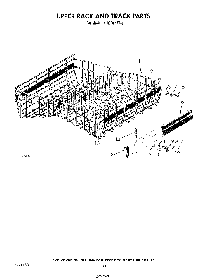 UPPER RACK AND TRACK Diagram and Parts List for KUDD210T0  KitchenAid Dishwasher