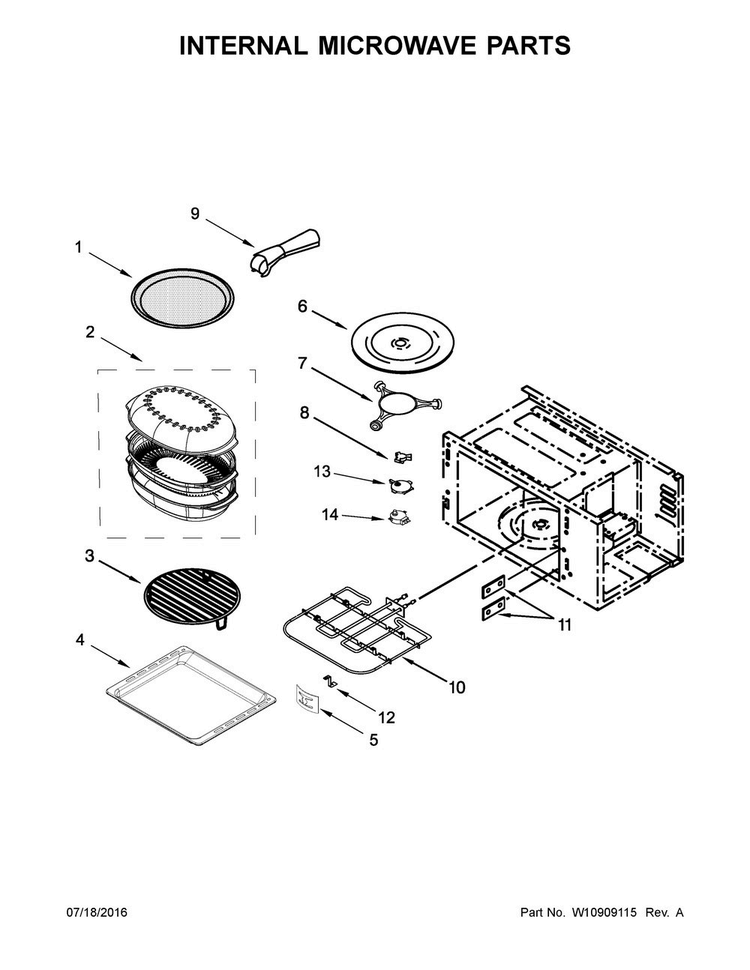 Internal Microwave Parts Diagram and Parts List for KOCE507EBS01  KitchenAid Microwave