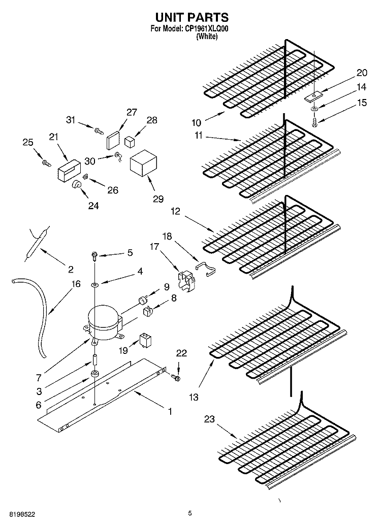 UNIT PARTS Diagram and Parts List for CP1961XLQ00  Whirlpool Freezer