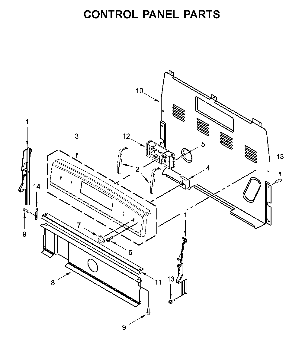Control panel parts Diagram and Parts List for WFC150M0JS0  Whirlpool Range