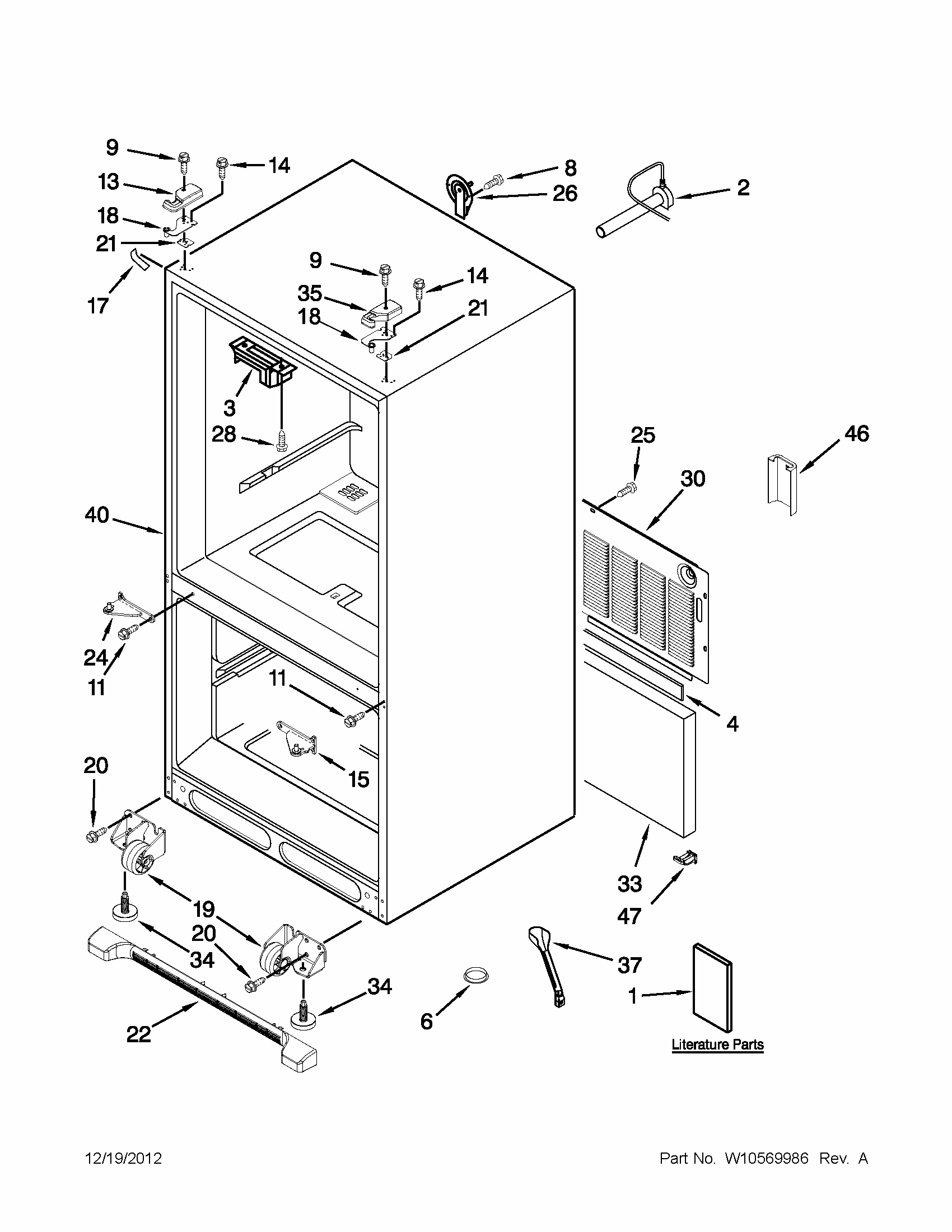 Cabinet Parts Diagram and Parts List for 59679532018  Kenmore Refrigerator