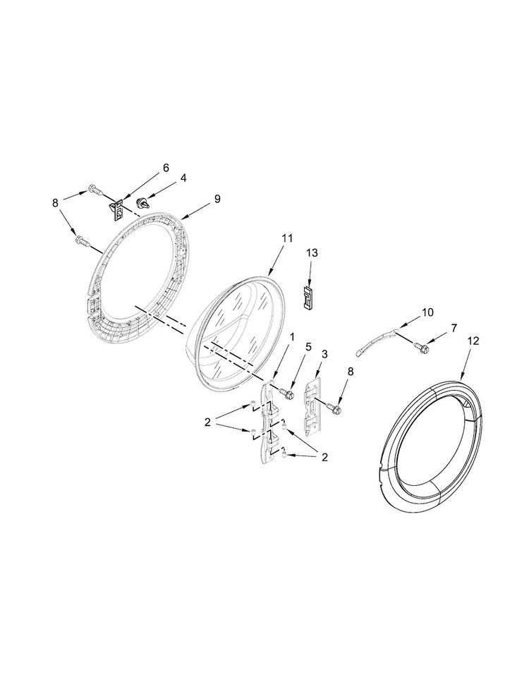 Door Parts Diagram and Parts List for WFW7590FW0  Whirlpool Washer