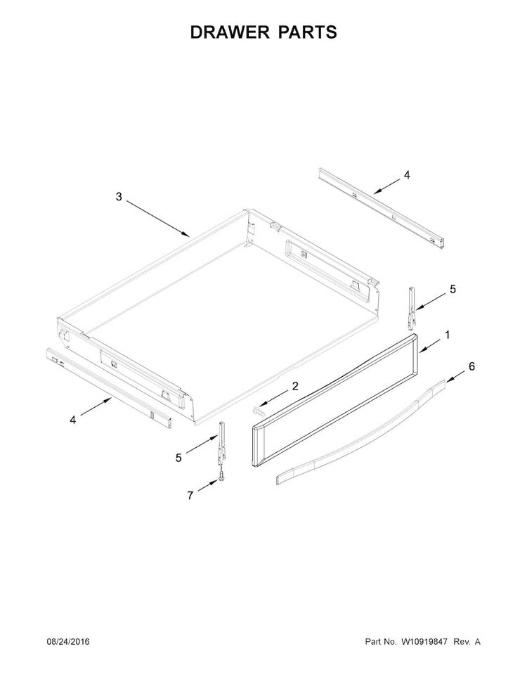 Drawer Parts Diagram and Parts List for WFG745H0FS1  Whirlpool Range