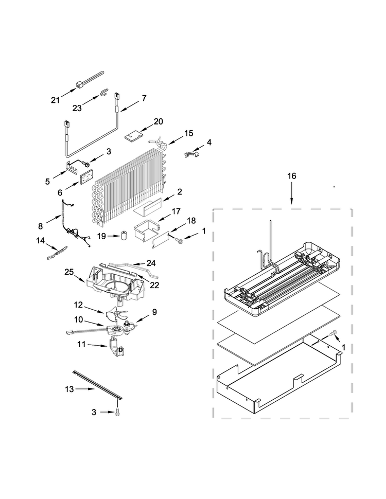 Lower Unit And Tube Parts Diagram and Parts List for KBFN502EBS01  KitchenAid Refrigerator