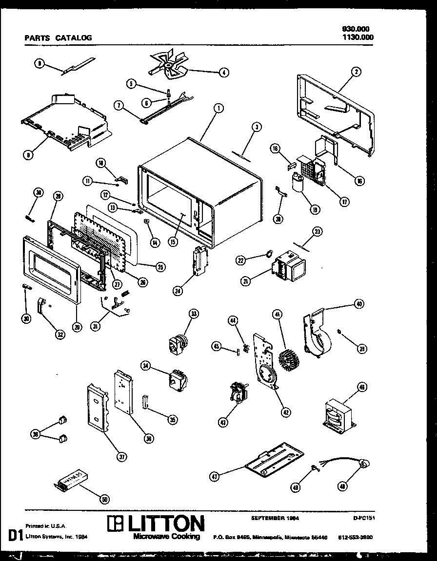 01 - Page 1 Diagram and Parts List for 930000  Whirlpool Microwave