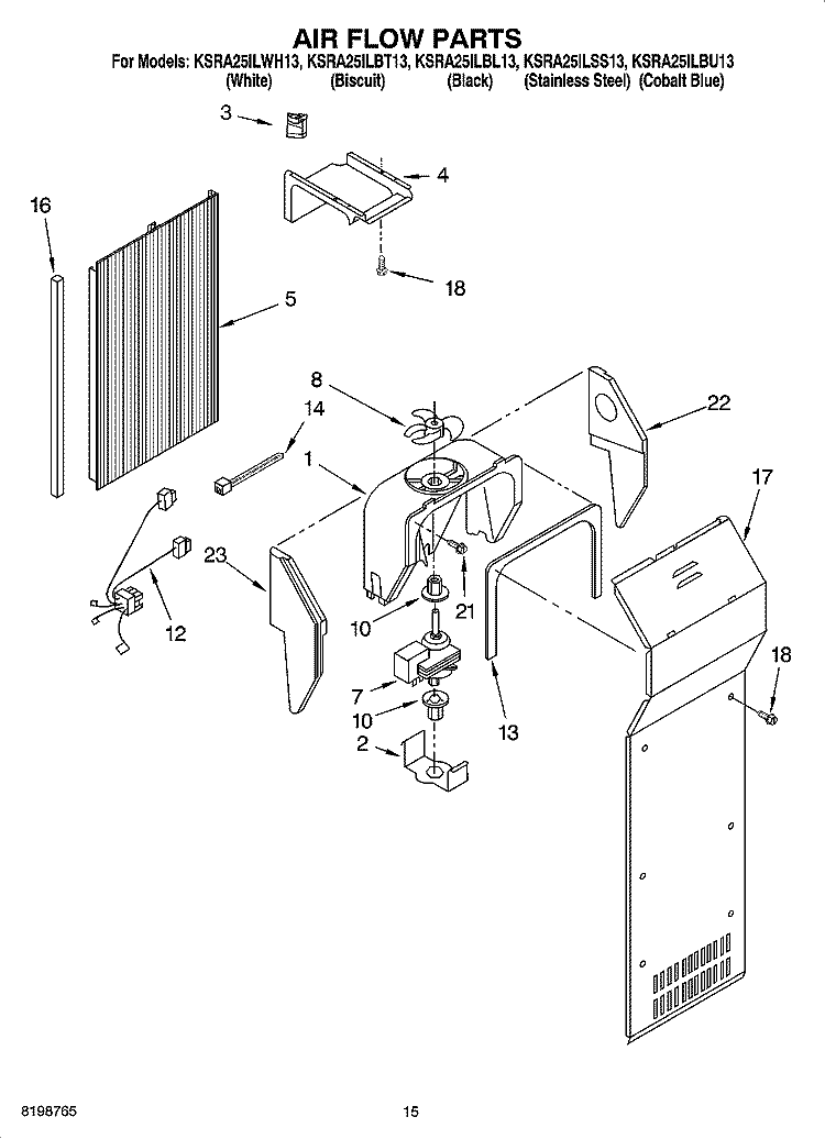 AIR FLOW PARTS Diagram and Parts List for KSRA25ILBU13  KitchenAid Refrigerator
