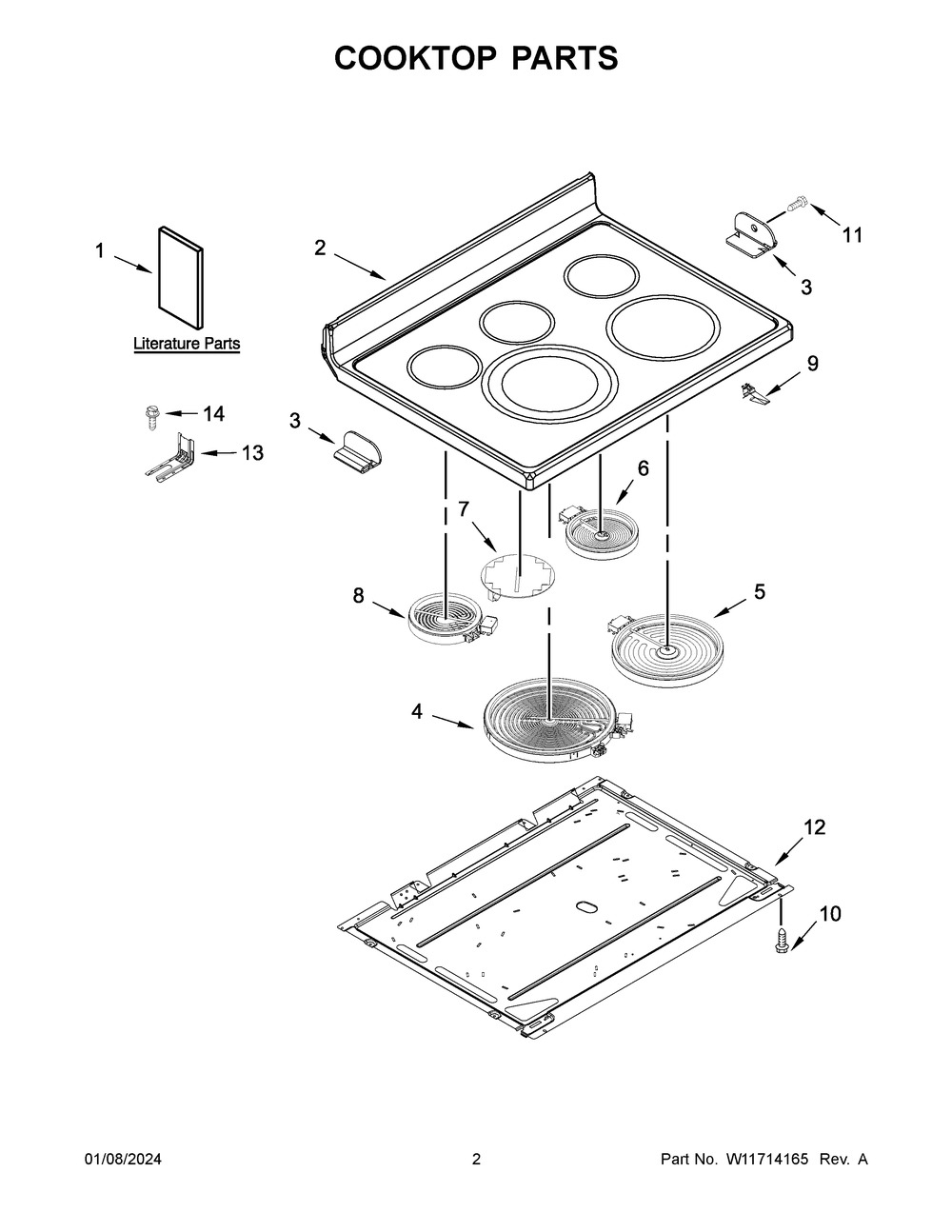 Cooktop Parts Diagram and Parts List for KFEG500EWH7  KitchenAid Range