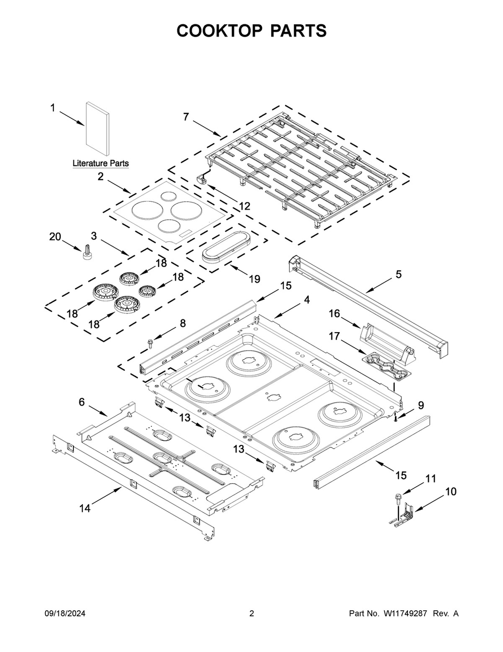 02 - Cooktop Parts Diagram and Parts List for WSGS7530RZ0  Whirlpool Range
