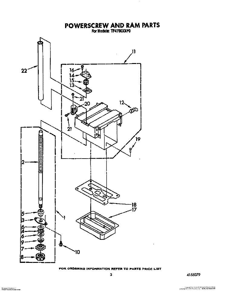 POWERSCREW AND RAM Diagram and Parts List for TF4700XXP0  Whirlpool Trash Compactor