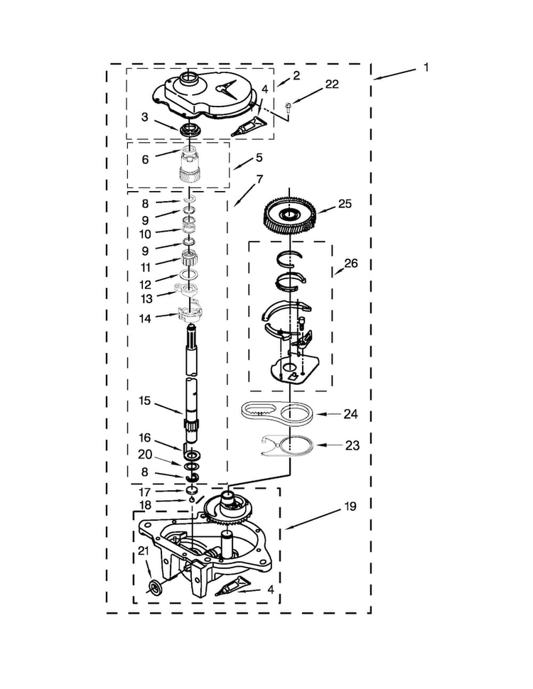 Gearcase Parts Diagram and Parts List for 11026182029A  Kenmore Washer Dryer Combo