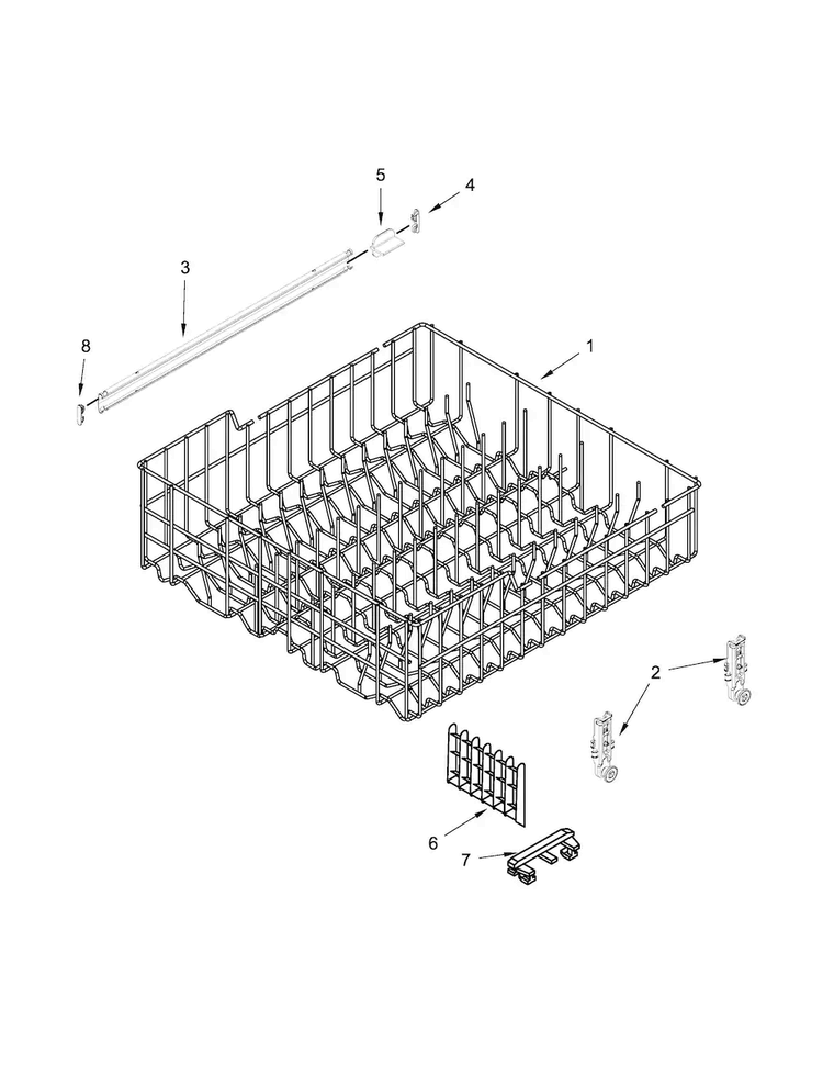 Upper Rack And Track Parts Diagram and Parts List for WDF320PADS1  Whirlpool Dishwasher