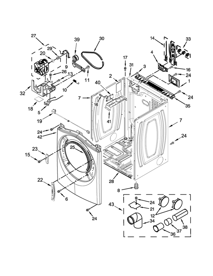 Cabinet Parts Diagram and Parts List for WED71HEDW1  Whirlpool Dryer
