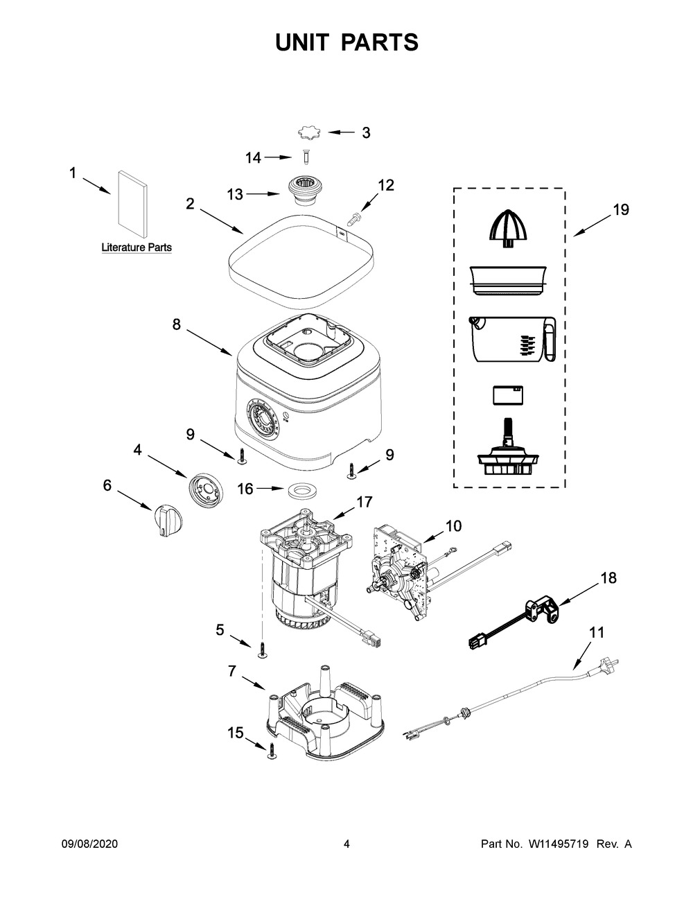 Unit Parts Diagram and Parts List for 5KSB4054EBK0  Whirlpool Blender