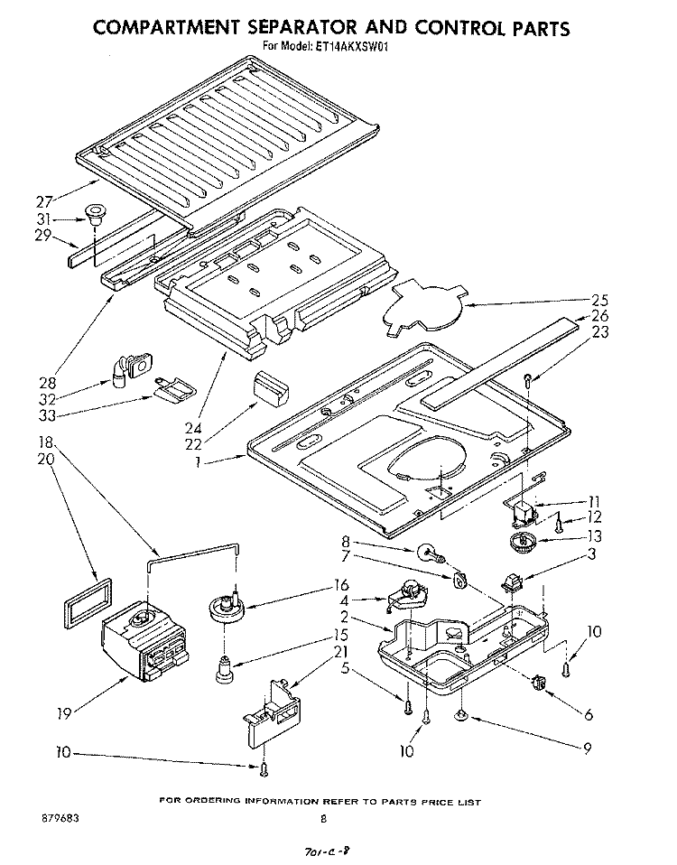 COMPARTMENT SEPARATOR AND CONTROL Diagram and Parts List for ET14AKXSW01  Whirlpool Refrigerator