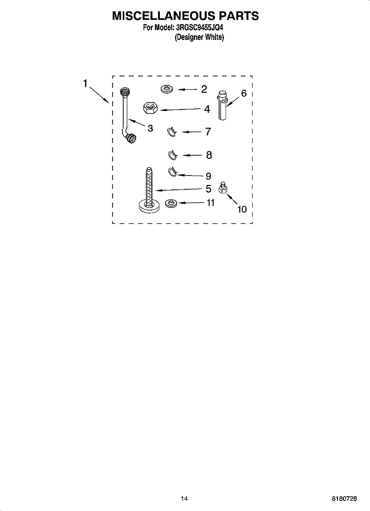 MISCELLANEOUS  PARTS, OPTIONAL PARTS (NOT INCLUDED) Diagram and Parts List for 3RGSC9455JQ4  Whirlpool Washer