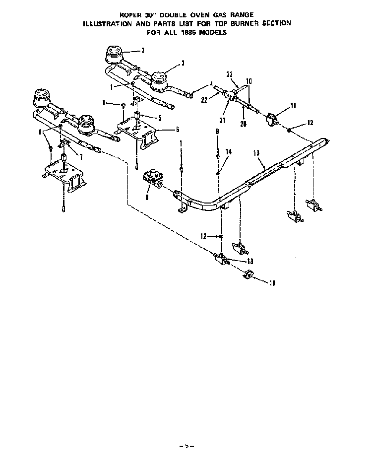 Top Burner Diagram and Parts List for 1885*0A  Roper Range