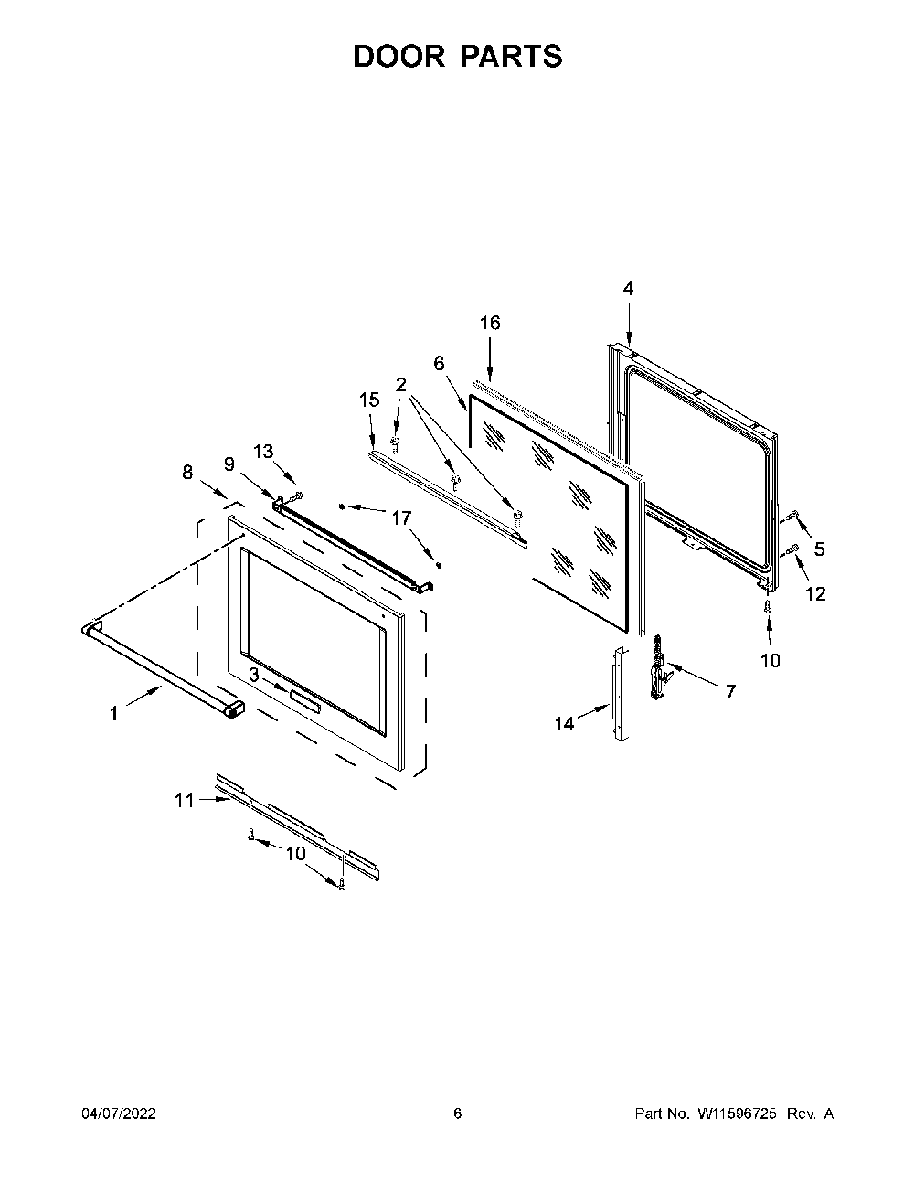 Door Parts Diagram and Parts List for KSEG700ESS6  KitchenAid Range