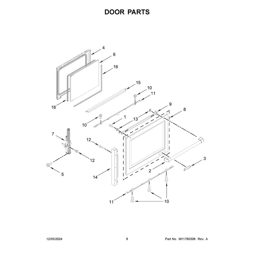 Door Parts Diagram and Parts List for KSDB900ESS6  KitchenAid Range