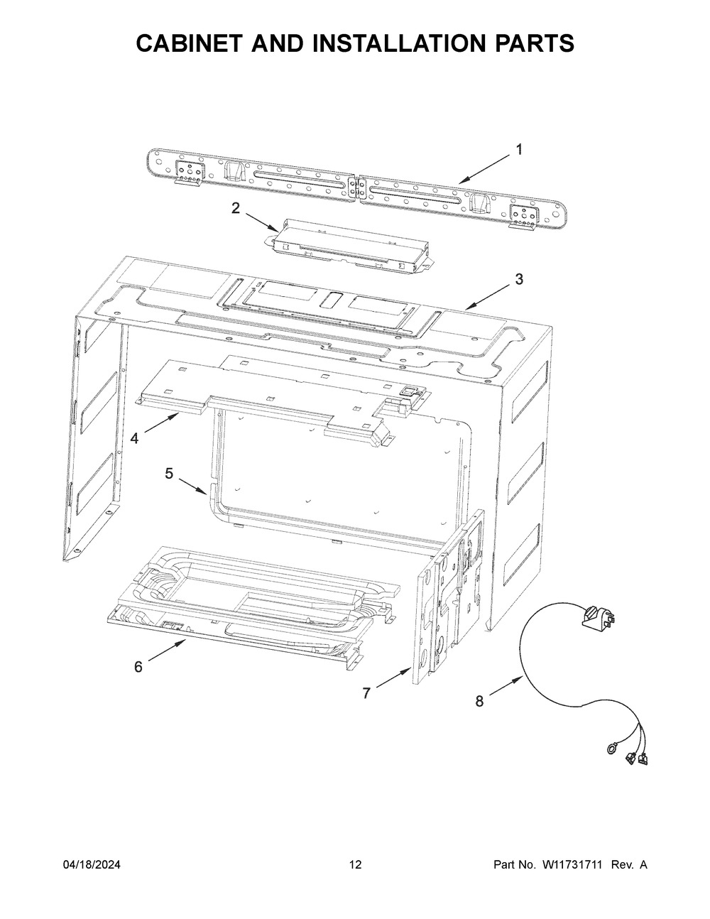 Cabinet And Installation Parts Diagram and Parts List for WMMF7530RZ00  Whirlpool Microwave