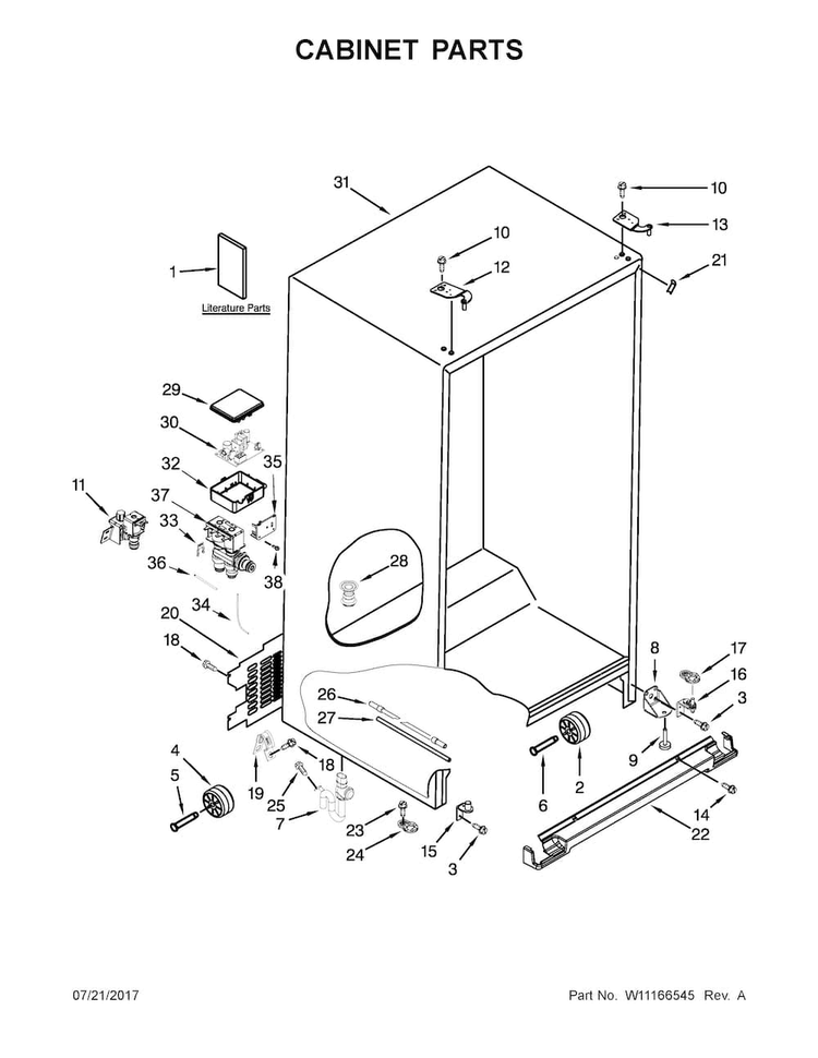 Cabinet Parts Diagram and Parts List for WRS571CIDM01  Whirlpool Refrigerator