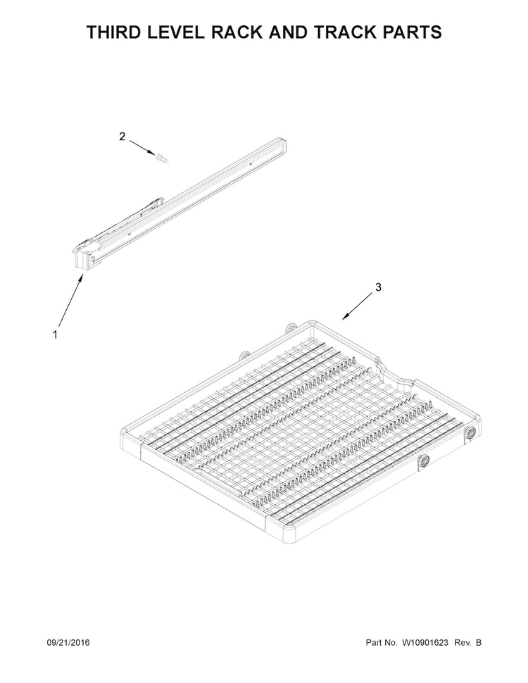 Third Level Rack And Track Parts Diagram and Parts List for KDTE254ESS2  KitchenAid Dishwasher