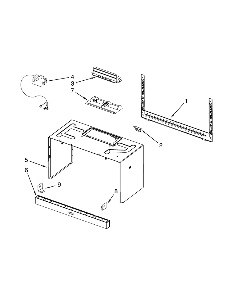 Cabinet And Installation Parts Diagram and Parts List for WMH32519CB0  Whirlpool Microwave