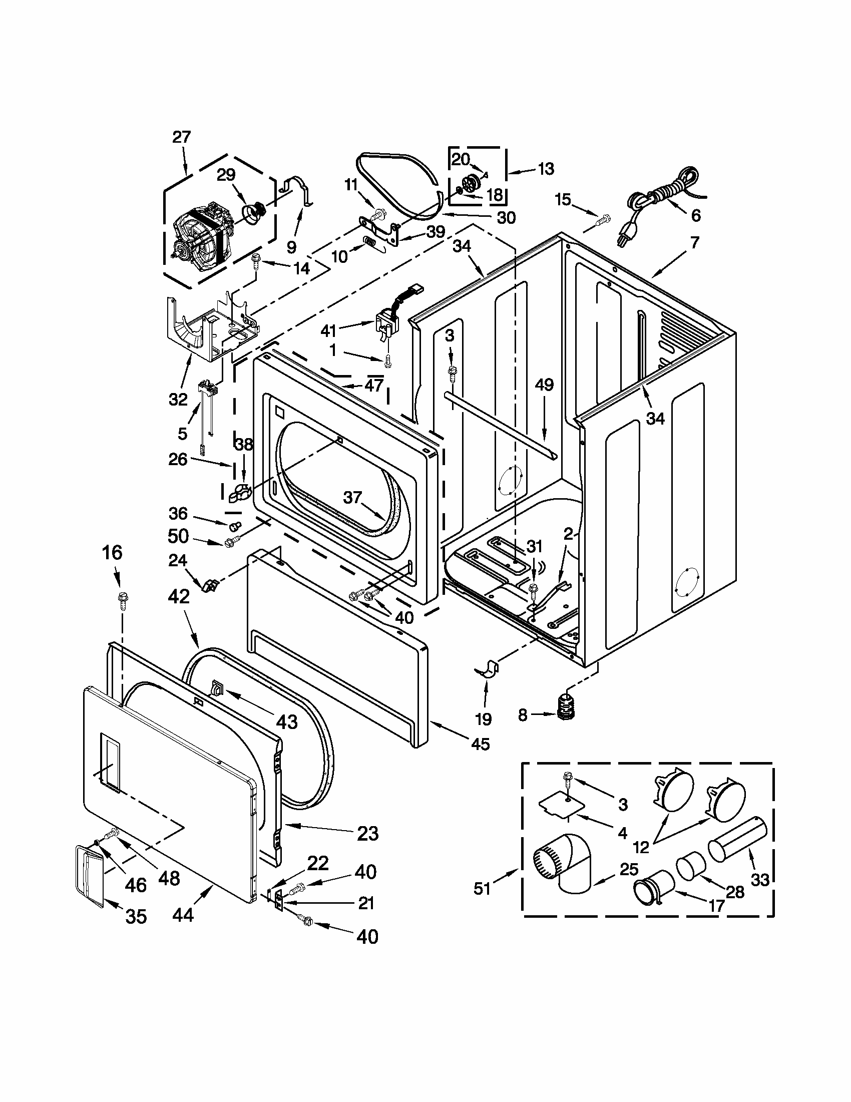 Cabinet Parts Diagram and Parts List for 110C76112310  Kenmore Dryer