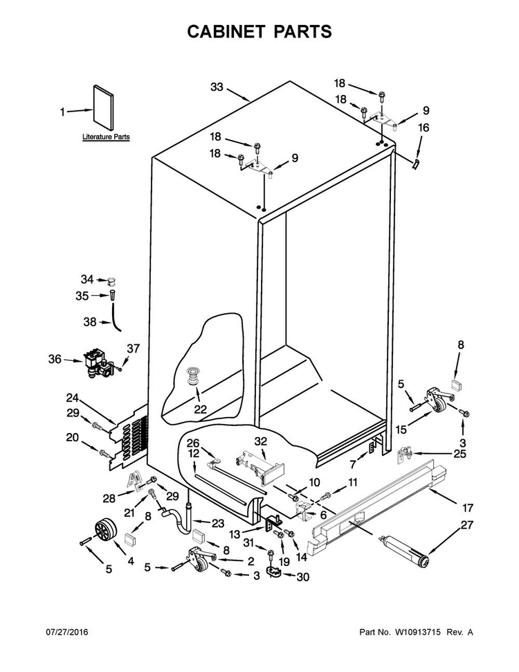 Cabinet Parts Diagram and Parts List for WRS322FDAD04  Whirlpool Refrigerator