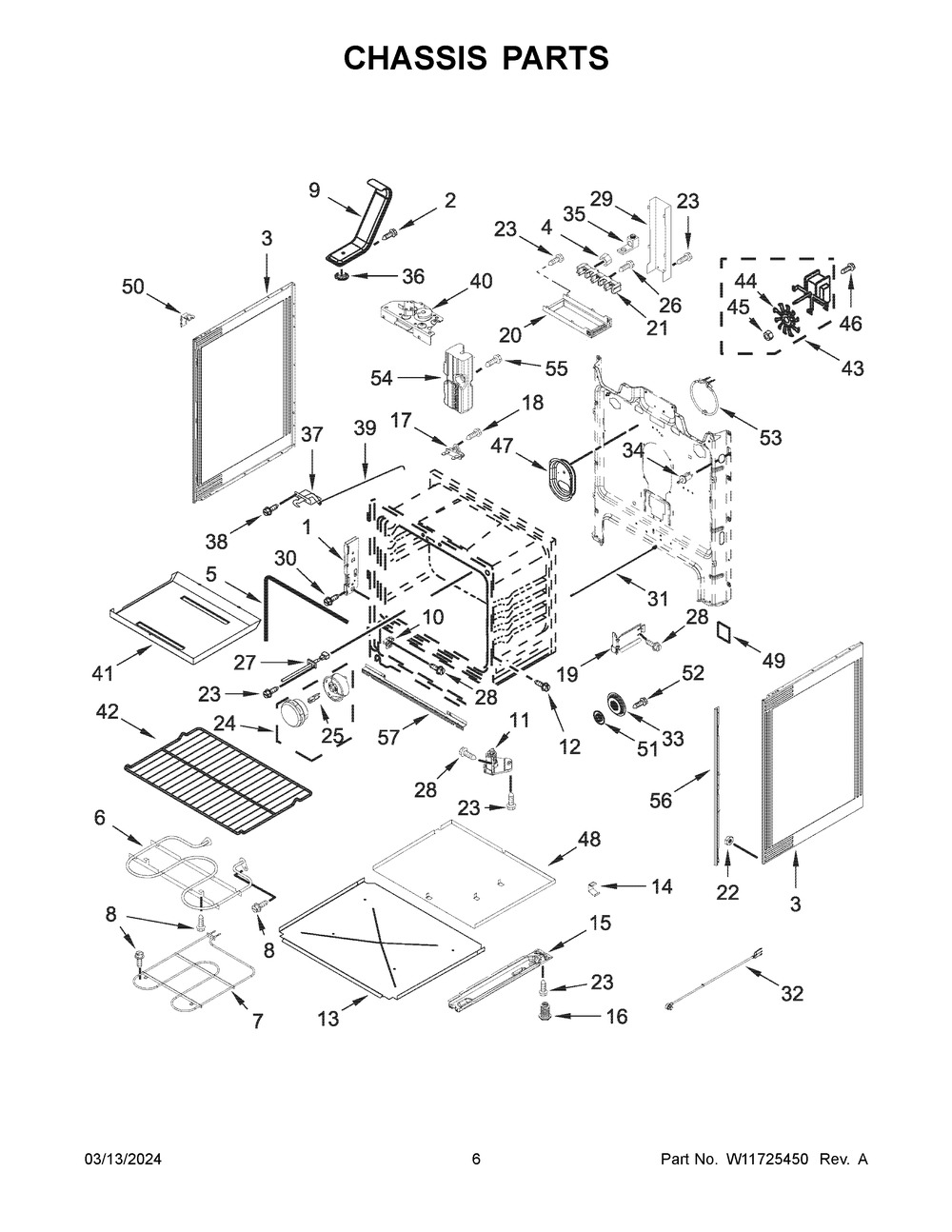 Chassis Parts Diagram and Parts List for YWFE521S0HW5  Whirlpool Range