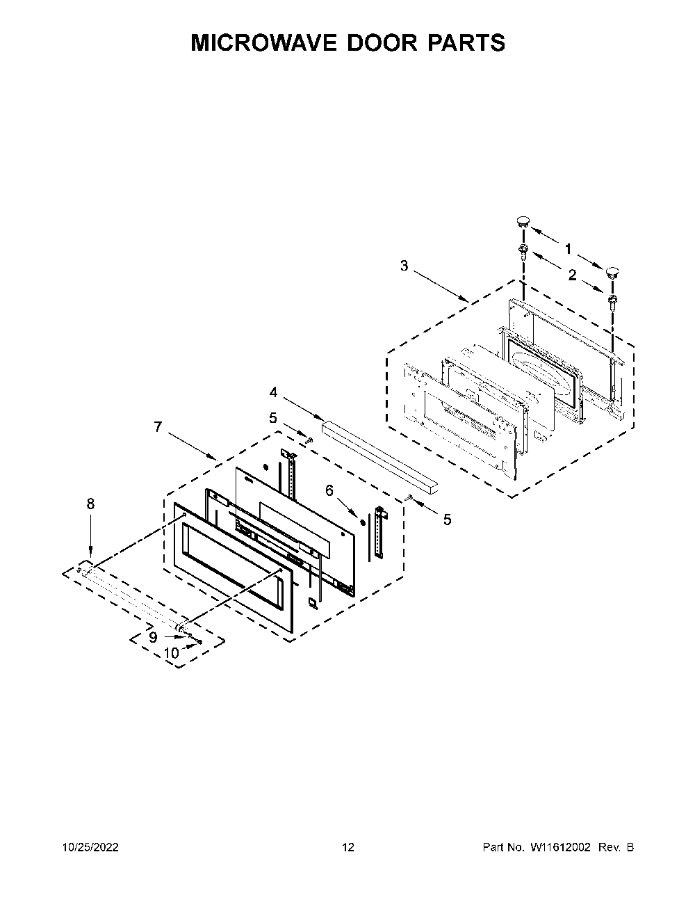 Microwave Door Parts Diagram and Parts List for KOCE500ESS20  KitchenAid Microwave Oven Combo